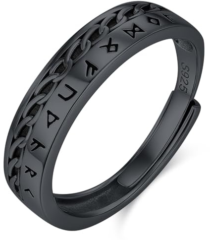 Odinstone Ringe für Herren 925 Silber Heiliger Benedikt/Wikinger/Rune/Schlange Ring Umarmungsring für Damen Manner