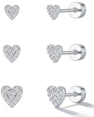 2/3 Pairs 14K Gold Plated/Sterling Silver Flat Back Earrings for Women | Flatback Helix Cartilage Ear Piercing Jewellery,Hypoallergenic Material,Gifts Package Her