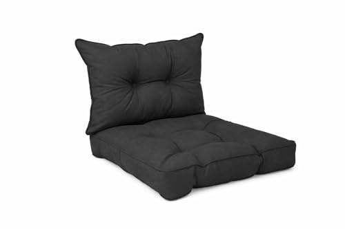 POKAR Stuhlkissen 2er Set 1x Sitzkissen 50x50x10 cm + 1x Rückenlehne 50x40x10 cm | Wasserabweisendes Loungekissen | Outdoor Auflagen für Gartenstuhl und Rattanmöbel | Öko Tex | Made in EU | Anthrazit