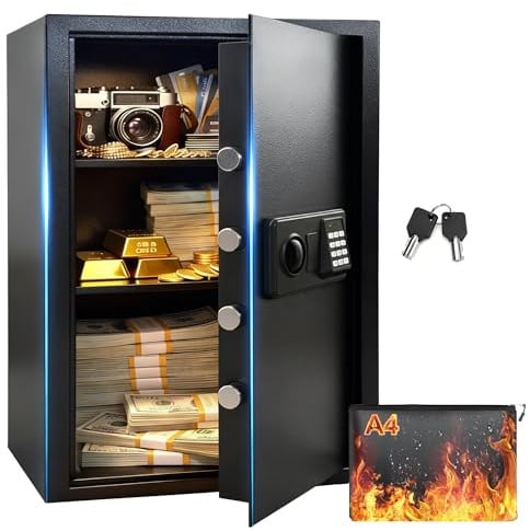 MoraRise Large Fireproof Safe Box with Fireproof Document Bag, 3-Removable Shelf Personal Home Security Safes for Home Fireproof, LED Light, Anti-Theft Lock Box (Black, 75L)