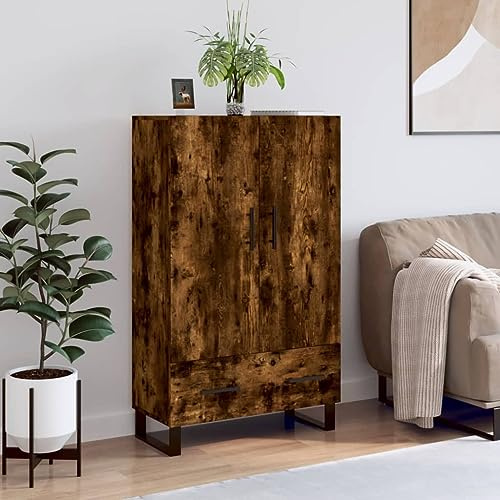 XHNIFBN Highboard Räuchereiche 69,5 x 31 x 115 cm Modernes Holzwerkstoff Sideboard mit Metallbeinen Viel Stauraum Robuste Oberplatte for Wohnzimmer Schlafzimmer Flur