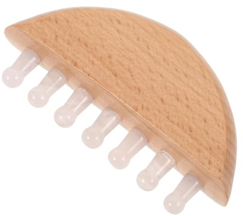 Veemoon Peigne de Massage en Quartz Rose 7 Dents Large en Bois Naturel, Masseur de Cuir Chevelu Anti-statique, Mini Peigne Multifonction pour Cheveux Épais et Soin Capillaire, Voyage