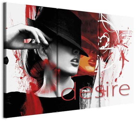 B&D XXL - Leinwandbild Porträt Frau rot, 90x60 cm, 3-teilig, Schlafzimmer
