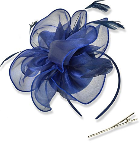 DRESHOW Damen Fascinators Hut Cocktail Party Tee Kopfbedeckung Blume Mesh Organza Bänder Federn auf Einem Stirnband