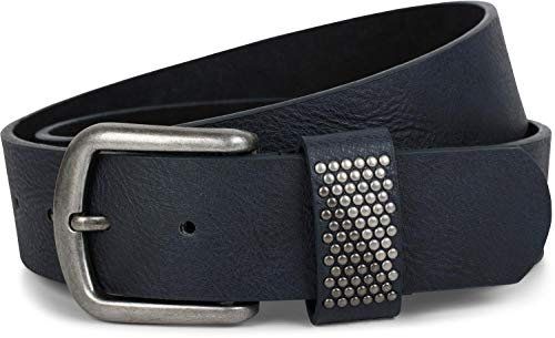 styleBREAKER Gürtel mit zweifarbigen Nieten an der Schlaufe, Nietengürtel, kürzbar, Unisex 03010088, Farbe:Dunkelblau, Größe:90cm