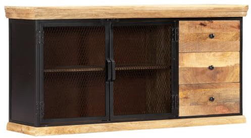 vidaXL Mangoholz Massiv Sideboard mit 3 Schubladen 2 Fächern Vintage Kommode Anrichte Beistellschrank TV Schrank Lowboard Fernsehtisch 150x40x75cm