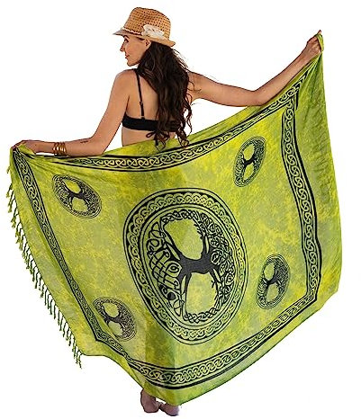 NELUHA Sarong Tuch Damen Pareo Wickeltuch Handtuchkleid Wickelrock Strandtuch xxl Tree of Life Grün