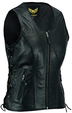 Leatherick Damen Lederweste der echte spitzenkorn-büffel Leder ärmellose jacke/weste schwarz (XL)