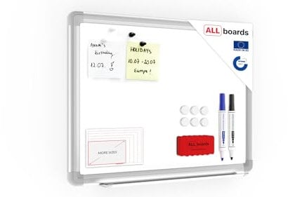 Allboards, magnetisches Whiteboard mit Expo-Alurahmen, trocken abwischbar und beschreibbar, wandmontierbar, 40 x 30 cm.