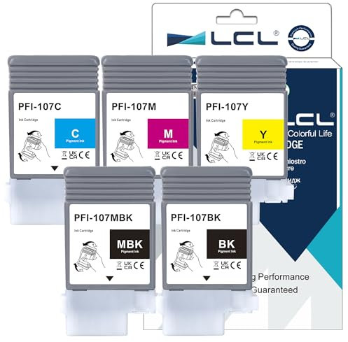 LCL PFI-107 PFI107 130-ml Tintenpatrone kompatibel für Canon PFI-107MBK PFI-107BK PFI-107C PFI-107M PFI-107Y kompatibel für Canon ImagePROGRAF iPF670 iPF680 iPF685 iPF770 iPF780 iPF785 (5-Pack)