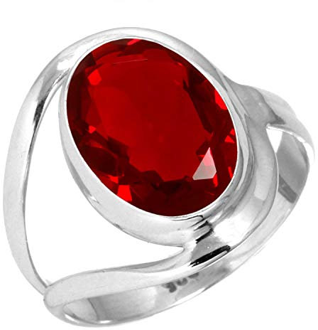 Jeweloporium 925 Silber Ringe für Frauen Größe 54(17.2) Rot Rubin simuliert Edelstein Kostüm Silber Ringe Engagement Geschenk Jahrgang Schmuck