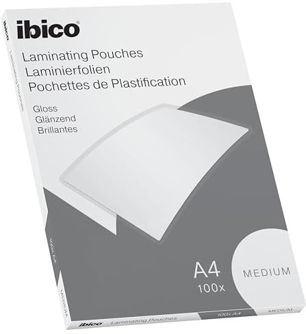 Ibico Basics Laminierfolien A4 Medium, 100 Stück, Glänzende Heißlaminierfolien, abgerundete Ecken, Transparent, Kristallklar, Ideal für Schule oder Büro, 627309
