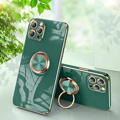 Tybiky Coque de Protection pour Smartphone iPhone 12 Mini, en Silicone Souple avec Anneau pivotant à 360°, pour Support magnétique de Voiture, résistante aux Chocs et aux Rayures, Vert foncé