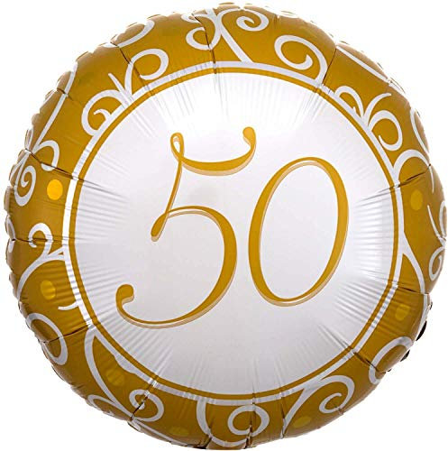 Amscan 1105875 - Standard Folienballon 50 Jahre, gold, Durchmesser circa 43 cm, Heliumballon, Goldene Hochzeit, Geburtstag