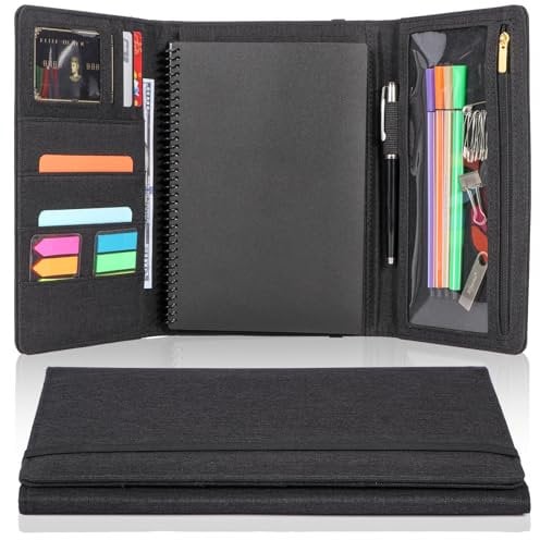 Dreifach faltbare Schutzhülle, kompatibel mit Rocketbook Fusion Executive Größe, Multi A5 Größe Notebook Hülle mit Stifthalter, Handyfach, Visitenkartenhalter, 22.4x15.2 cm (schwarz)