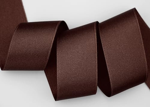 finemark 25 m x 40 mm Satinband Dunkelbraun Braun (523) doppelseitiges Schleifenband aus Satin ohne Draht weich und glänzend Geschenkband Deko Band Double face Dekoband Dekorieren Basteln