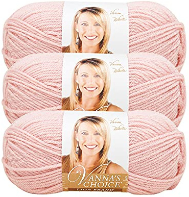 Lion Brand Yarn Vanna's Choice Yarn Pink (Pack of 3) | Everyday Basic Worsted Weight Acrylic Knit & Crochet Fiber for Blankets, Bags, Sweaters, Hats, Scarves