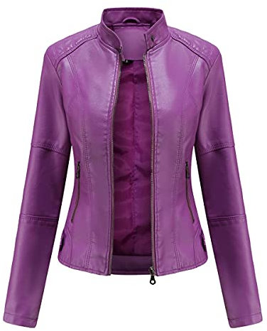 YYNUDA Femme Veste en Cuir PU Bombers Aviateur Moto Blouson Femme Simili Cuir Biker Zippé Chaud Casual Violet XXL