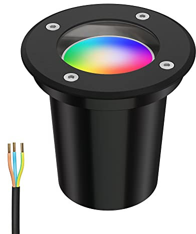 ledscom.de Bodeneinbauleuchte BOLI für außen, IP67, schwarz, rund, 108mm Ø inkl. LED RGB Lampe, smart 473lm