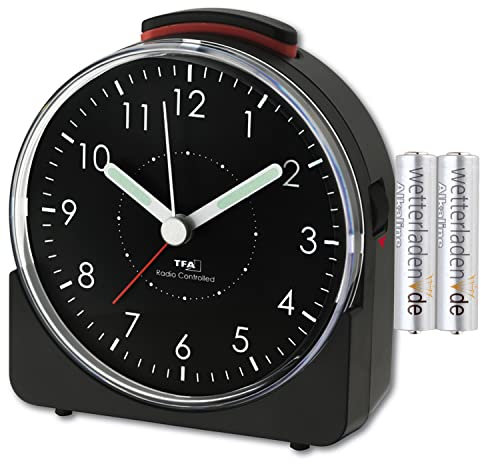 TFA Dostmann 60.1513 Analoger Funk-Wecker Sunrise (Schwarz mit Batterien)