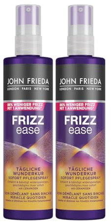 John Frieda Frizz Ease Lot de 2 sprays de soin quotidien immédiat 200 ml Nourrit et démêle les cheveux indisciplinés Pour des cheveux sains et visiblement réparés