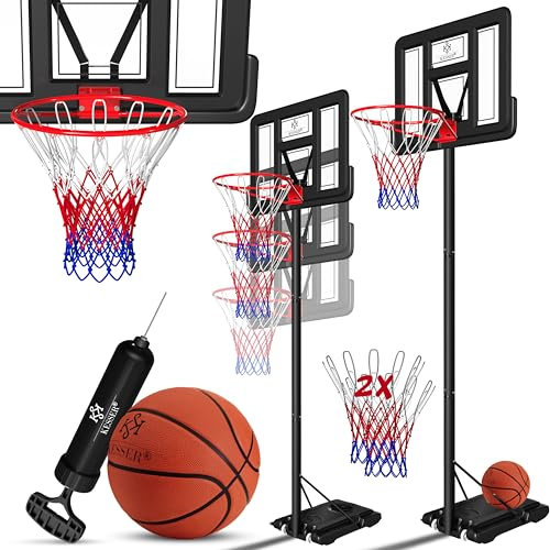 KESSER® Basketballkorb Outdoor mit Ständer & Rollen Inkl. 2x Netze, Basketball & Pumpe | Basketballanlage Höhenverstellbare Korbhöhe 230 bis 305 cm Basketballständer Korbanlage für Erwachsene & Kinder