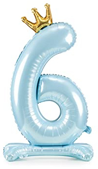 Folienballon Zahl 6 Blau mit Krone stehend 84 cm Luftbefüllung