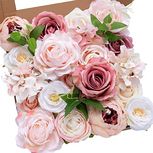 Serwalin Fleurs artificielles pivoines roses en soie avec tiges roses poudrées pour bouquets de mariage, centres de table, décoration de gâteau, décoration de fête prénatale