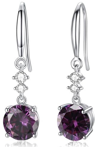 Ohrringe Silber 925 Hängend Silberohrringe 925 Damen Amethyst Zirkonia Geburtsstein Geburtstag Geschenk
