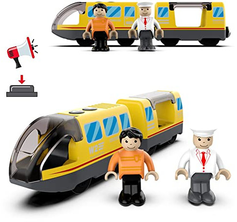 Zuoan Eisenbahn elektrische lok Holzeisenbahn Zug,Electric Train Toy, Kinder Lokomotive Kompatibel mit Holzschienen Kinder Spielzeug Junge Mädchen Kleinkind Spielzeug – Gelb