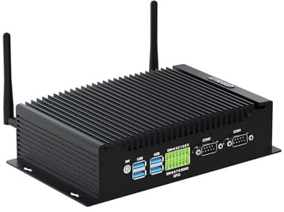 STRHIGP Lüfterloser Industrie Computer i7 10810U, Win 11/Linux 32GB RAM DDR4 512GB SSD Mini PC Lüfterloser, 1x 14 Pin GPIO, 2LAN, 2COM, 4K 3 Display, 6USB, WiFi5/BT4.2, Auto Power On