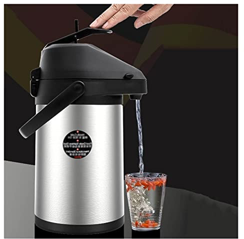 WIGSELBL Pump Action Airpot Thermo-Kaffeekanne,Edelstahl Isolierte Vakuum-Airpot-Flasche,Großer Getränkespender,Isolierter Vakuum-Airpot-Thermo-Kaffeespender mit Luftpumpe (Color : Silver, Size : 3L)