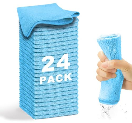 WEAWE® Mikrofasertücher - Serie 2100 (33x33cm) Superweiches, Hochsaugfähiges putztücher Lappen küche, wiederverwendbar, fusselfrei, waschmaschinenfest Microfasertücher Blau (24 Stück)