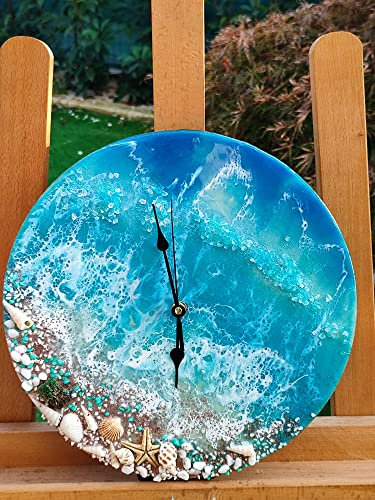 Wanduhr aus Epoxidharz mit Ozeanwellen handgefertigt