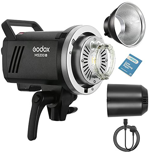 Godox MS200V MS200-V 200W Studioblitz mit aufgewerteter LED Modellierungslampe,2.4G Drahtlos X-System Bowens Mount Studio Strobe, mit 10 W LED-Einstelllampe für Mode,Werbung, Fotografie