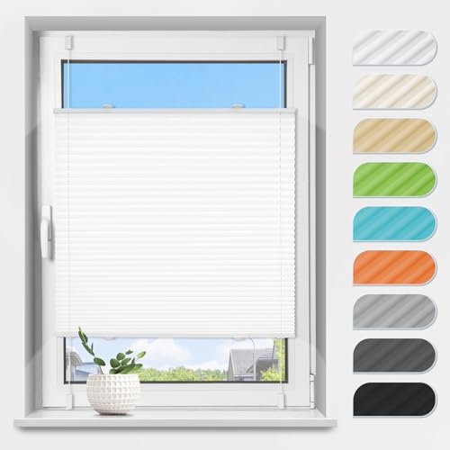 Plissee ohne Bohren Klemmfix Weiß B90 x H120 cm, Plissees Lichtdurchlässig und Sichtschutz Jalousie Easyfix Faltrollo mit Klemmträger Plisseerollo Sonnenschutz für Fenster & Tür