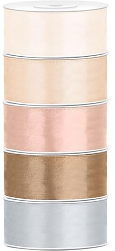 Satin Geschenkband 25mm 5 Farben je 25m lang creme elfenbein gold silber Schleifenband Geschenkverpackung Geburtstag Hochzeit Weihnachten