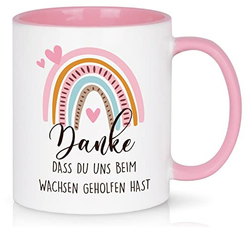 Joymaking Erzieherin Geschenk Kaffee Tasse Abschiedsgeschenk Kindergarten für Erzieher - mit Spruch Danke dass Du mir beim Wachsen geholfen hast - Dankeschön Kindergarten Abschiedsgeschenk