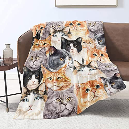 Domgoge Kuscheldecke mit Katze Decke für Kinder Mädchen Flanell Fleecedecke mit Niedlich Katze für Katzenliebhaber Plüschdecke Katze Geschenk Flauschig Decken Sofa Couch Weich Wohndecke 130cm x 152cm