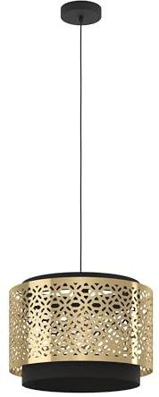 EGLO Hängelampe Sandbach, 1-flammige Pendelleuchte über Esstisch | elegante Esszimmerlampe aus Messing und Metall in Schwarz, Hängeleuchte mit E27 Fassung, Ø 42 cm