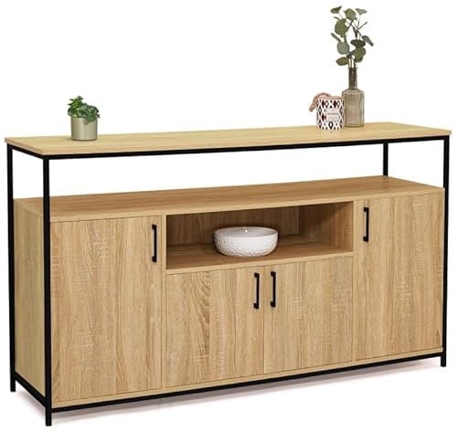 IDMarket - Buffet 4 Portes 140 cm Detroit avec Niche Design Industriel