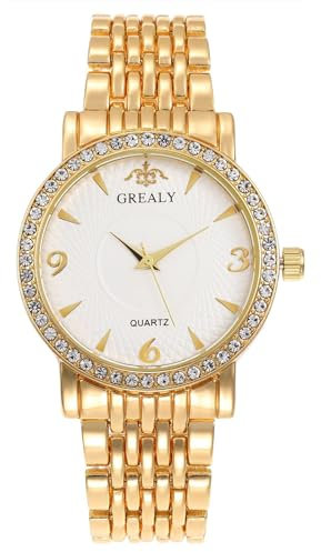 JewelryWe Uhren Herren Edelstahl Diamant: Glitzer Strass Analog Quarz Armbanduhr Partner Freundschaft Uhr mit Gold Edelstahl Armband Geschenk für Männer Junge