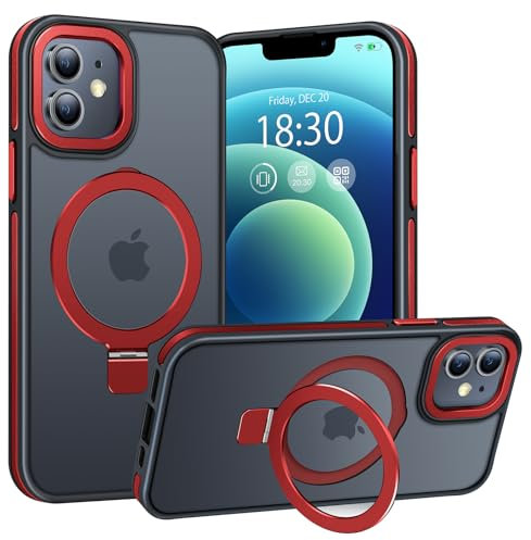 BENTIACC Handyhülle iPhone 12 Hülle, iPhone 12 Pro Hülle, mit Unsichtbarer Ständer, mit Mag-Safe, Militärschutz, [Transluzente Matte] Anti-Fingerabdruck Handyhülle iPhone 12/12 pro 6,1 Zoll (Rot)