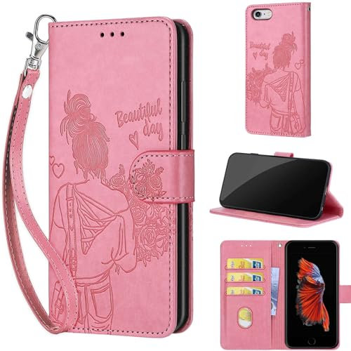 KENHONER iPhone 6 Plus/6s Plus Case - Shockproof Protective Case with Card Slots, Kickstand, Magnetic Closure - Pink