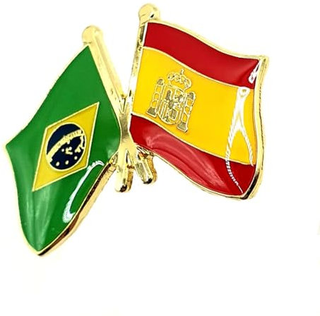 Insignia de metal con bandera de país de España, Brasil, España, Brasil, Brasil, UE, Europa, Sudamér, Metal