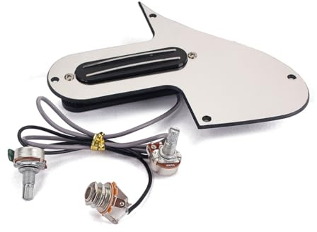 HEMOTON 3 Ply Prewired Loaded Pickguard Assembly Set for Mandolin Guitar with Pure Sound Low-noise Copper Pickups, Volume and Tone Control Knobs, Silver Scratch Plate