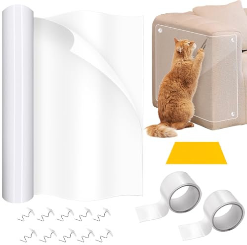 MoguGo Scratch Protection Sofa Cat, 3 m x 30 cm Anti-Scratch Film for Cats, Self-Adhesive Scratching Film for Cats for Couch Door Furniture Wall Scratch Repellent with 10 Screws and 2 Nano Tapes