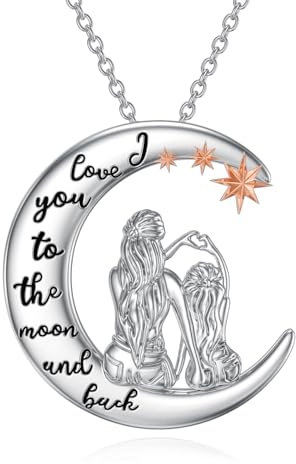 WINNICACA Mama Muttertagsgeschenk Mutter und Tochter Halskette 925 Sterling Silber Ich liebe dich zum Mond und zurück Anhänger Kette Geschenke für Mama zum Geburtstag