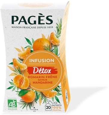 Pagès - Infusion BIO Détox - Romarin, Hibiscus, Saveur Mandarine - Recette Drainante - Boîte de 20 Sachets, 100% Végétal