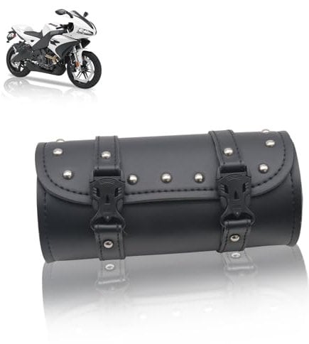 Universal Motorrad Satteltasche, Werkzeugtasche Leder Wasserdichte Aufbewahrungstasche Lenkertasche für Fahrrad Mit 2 Befestigungsgurten, Hecktasche (Schwarz)